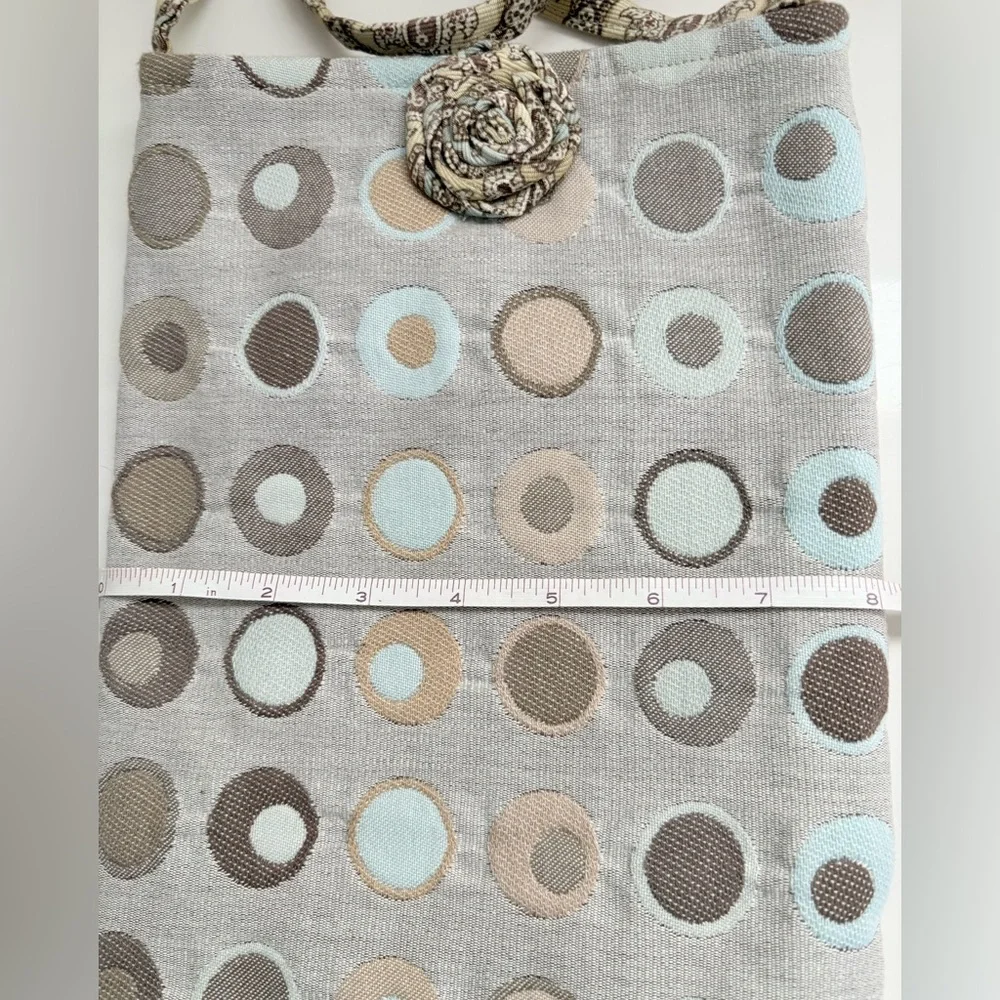 New Jen’s Rag Bag Mid Century Circle Pattern Taupe, Brown & Slate Blue Handmade.